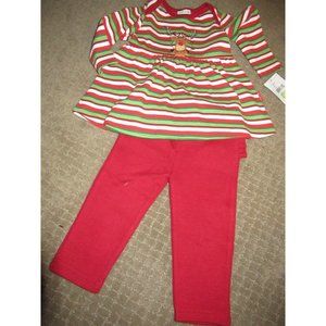 nwt Le Top reindeer Christmas top ruffle bottom legging set baby girls 12 m